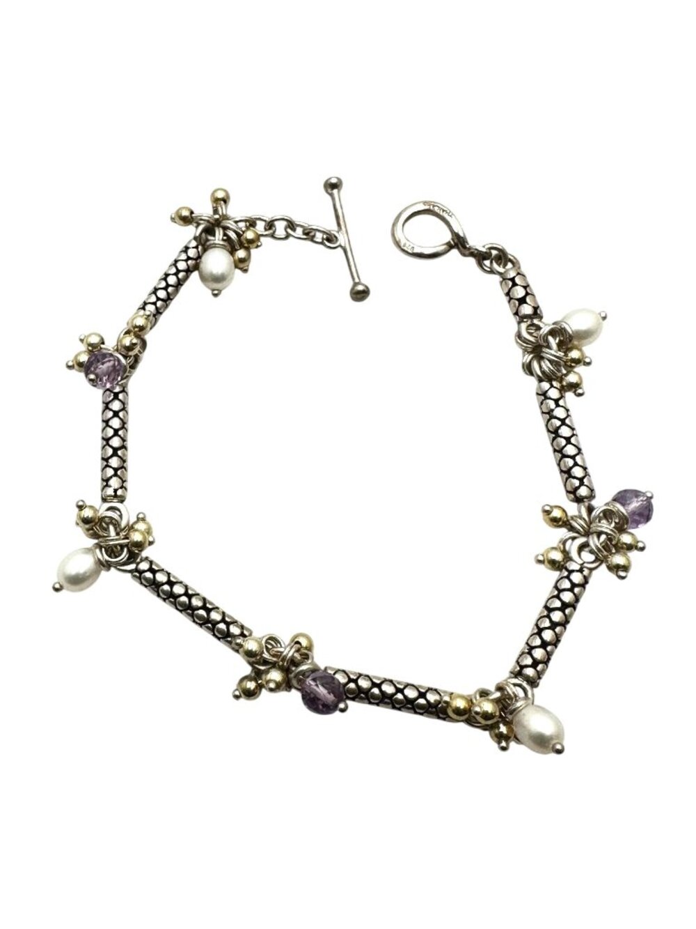Designer Michael Dawkins Sterling Silver Amethyst Pearl Bracelet 8 Inch 19 Grams